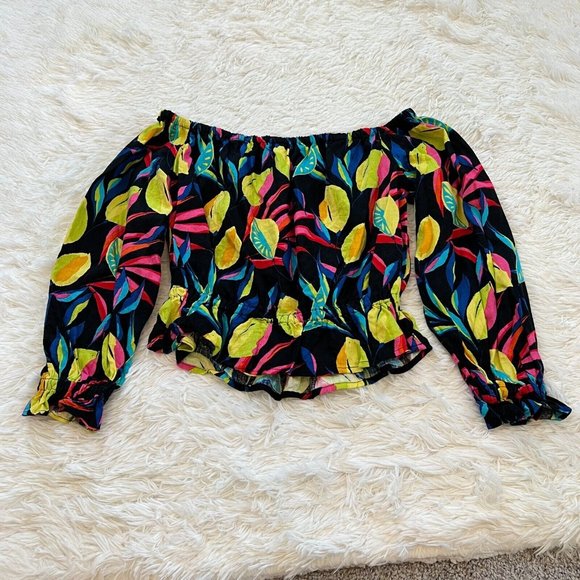 Tabitha Brown Target Womens Crop Top Small Lemon‎ Linen Blend Off Shoulder 14975 - Picture 4 of 8